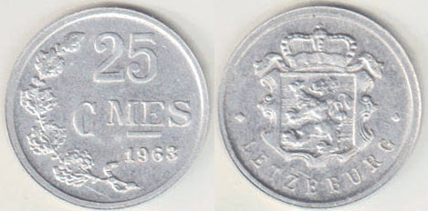 1963 Luxembourg 25 Centimes (Unc) A008646